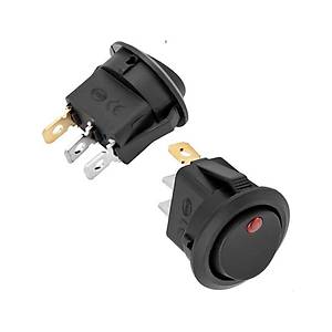 ON - OFF 12V Yuvarlak I��kl� D��me 3 Pin ��t ��t - 1 Adet