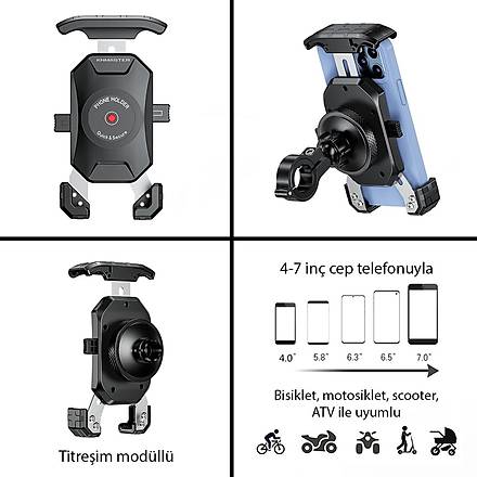 Knmaster TT-500 Titre�im �nleyicili Motosiklet Telefon Tutucu