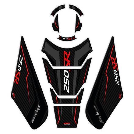 GP Kompozit CF Moto 250 SR 2020-2023 Uyumlu Tank Pad Seti Siyah - Krmz