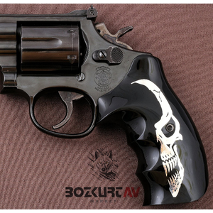 Smith & Wesson 44 Magnum Siyah Tasarım Gümüş Gömme Pleksi Tabanca Kabzası