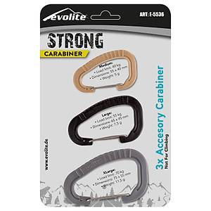 Evolite Strong 3'lü Karabina Seti - Gri/Siyah/Bej