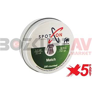 Spot On Match 5,5 mm 5 Paket Havalı Tüfek Saçması (15,12 Grain - 1000 Adet)