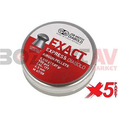 JSB Diabolo Exact Express 4,51 mm 5 Paket Haval Tfek Samas (7,87 Grain - 2500 Adet)