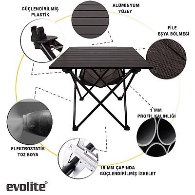 Evolite Nature Katlanabilir Kamp Masas Orta (50 x 55 x 53cm)