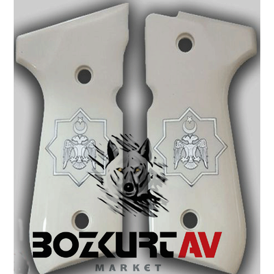 Beretta 92 FS 9 mm Beyaz Pleksi Tasarm (Seluklu Kartal) Tabanca Kabzas