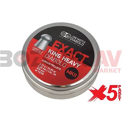 JSB Diabolo Exact King Heavy MKII 5 Paket 6,35 mm Haval Tfek Samas (33,95 Grain - 1500 Adet)