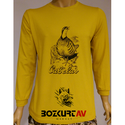 CABELA'S Keklik Desenli Hardal Renkli T-Shirt (Uzun Kollu)
