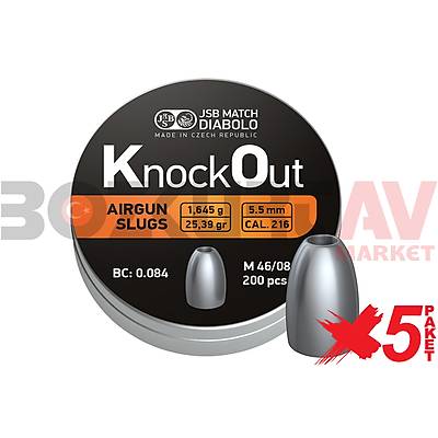JSB Diabolo Knockout (CAL216) 5,50 mm 5 Paket Haval Tfek Samas (25,39 Grain - 1000 Adet)