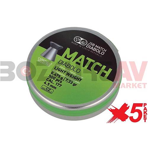 JSB Diabolo Match Light 4,50 mm 5 Paket Haval Tfek Samas (7,33 Grain - 2500 Adet)