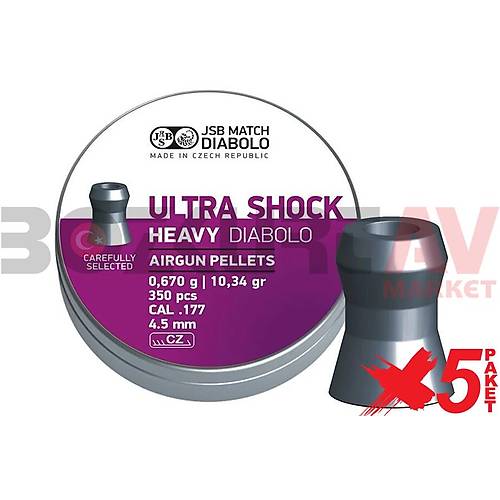 JSB Diabolo Ultra Shock Heavy 4,50 mm 5 Paket Haval Tfek Samas (10,34 Grain - 1750 Adet)
