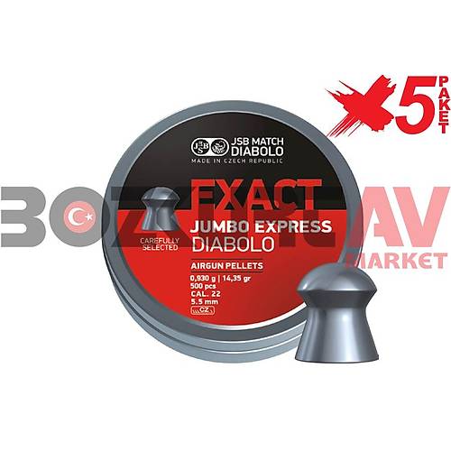 JSB Diabolo Exact Jumbo Express 5,52 mm 5 Paket Haval Tfek Samas (14,35 Grain - 2500 Adet)