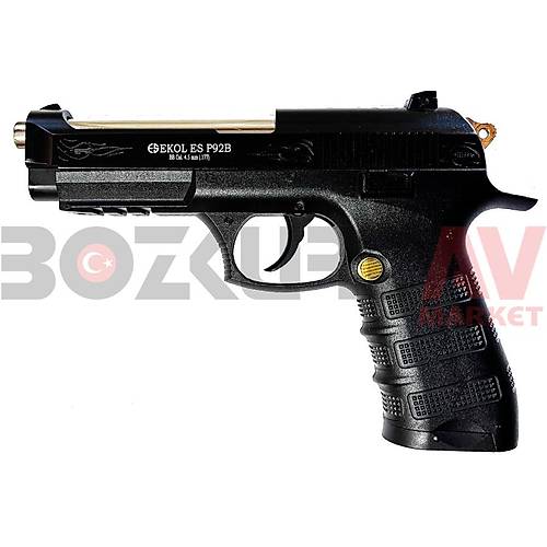 Ekol ES P92B Siyah Altn lemeli Blowback Haval Tabanca (Ultimate Combo)