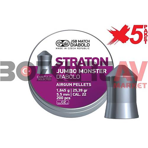 JSB Diabolo Straton Jumbo Monster 5,51 mm 5 Paket Haval Tfek Samas (25,39 Grain - 1000 Adet)