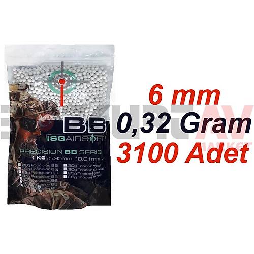 ISG Airsoft 0,32 Gram 6 mm Airsoft BB (3100 Adet - 1 Kg)