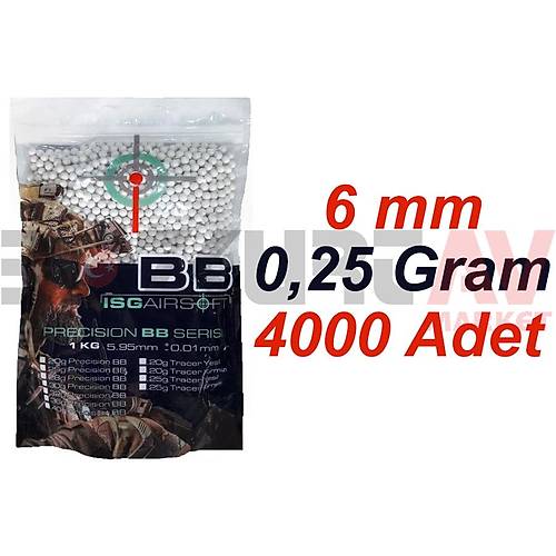 ISG Airsoft 0,25 Gram 6 mm Airsoft BB (4000 Adet - 1 Kg)