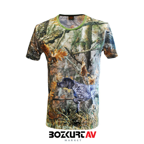 Yiit Avclk Kurzhaar Desenli 3D Kamuflaj T-Shirt (Ksa Kollu)