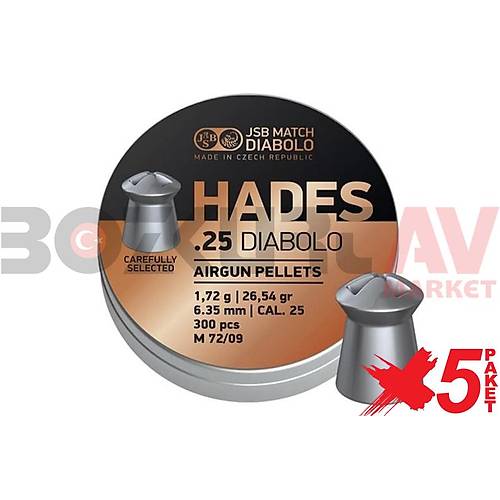 JSB Diabolo Hades 6,35 mm 5 Paket Tfek Samas (26,54 Grain - 1500 Adet)