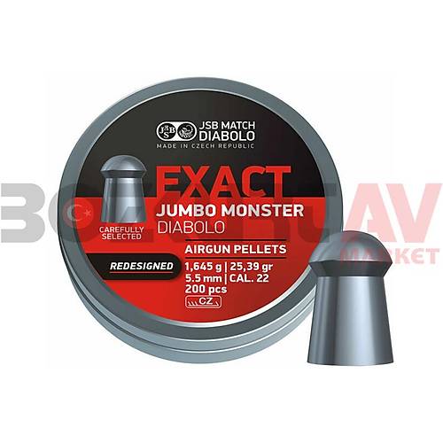 JSB Diabolo Exact Jumbo Monster (Redesigned) 5,52 mm Haval Tfek Samas (25,39 Grain - 200 Adet)