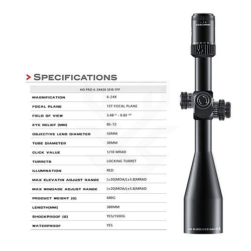 Swampdeer HD PRO 6-24X50 SFIR FFP Tfek Drbn