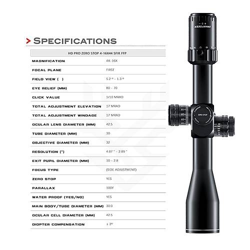 Swampdeer HD PRO ZERO STOP 4-16X44 SFIR FFP Tfek Drbn