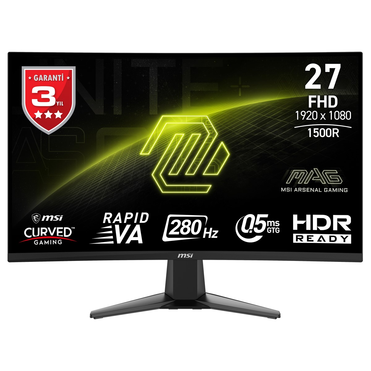 MSI 27 inc MAG 276CXF 1920x1080 (FHD) CURVE 1500R RAPID VA 280HZ 0.5MS (GTG) ADAPTIVE-SYNC Siyah Gaming Monitör