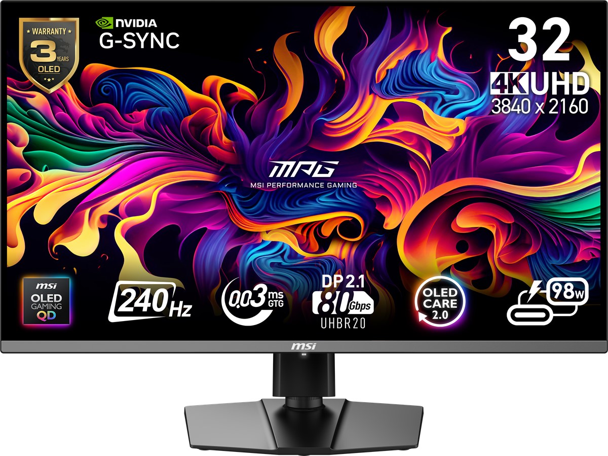MSI 31.5 inc MPG 322URX QD-OLED 3840x2160 (UHD) 16:9 FLAT QD-OLED 240HZ 0.03MS ADAPTIVE-SYNC GAMING MONITOR SIYAH