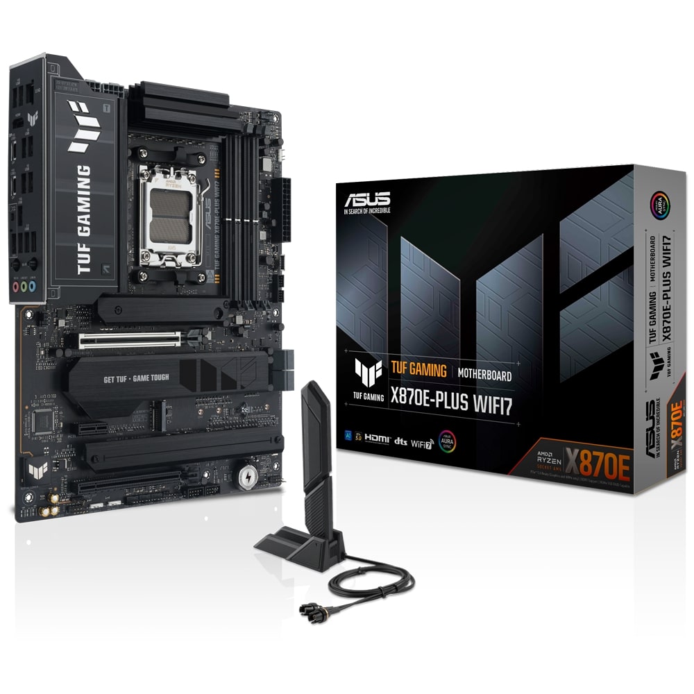 ASUS MB TUF GAMING X870E-PLUS WIFI7 AMD X870 AM5 DDR5 8000 HDMI 2xUSB4 4x M2 USB3.2 WiFi 7 + BT AURA RGB 2.5Gbit LAN ATX 16+2+1+1 Güç Aşamaları, Çift USB4, Gelişmiş AI Bilgisayarları için Hazır