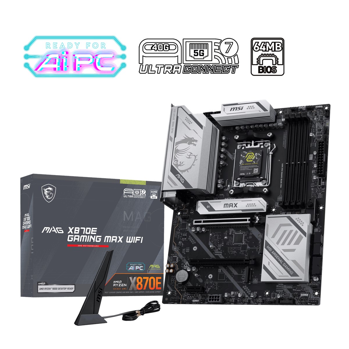 MSI MB MAG X870E GAMING MAX WIFI AM5 DDR5 8200MHZ(OC) 3x M.2  USB 40Gbps HDMI DP 5G LAN WIFI 7 RGB ATX