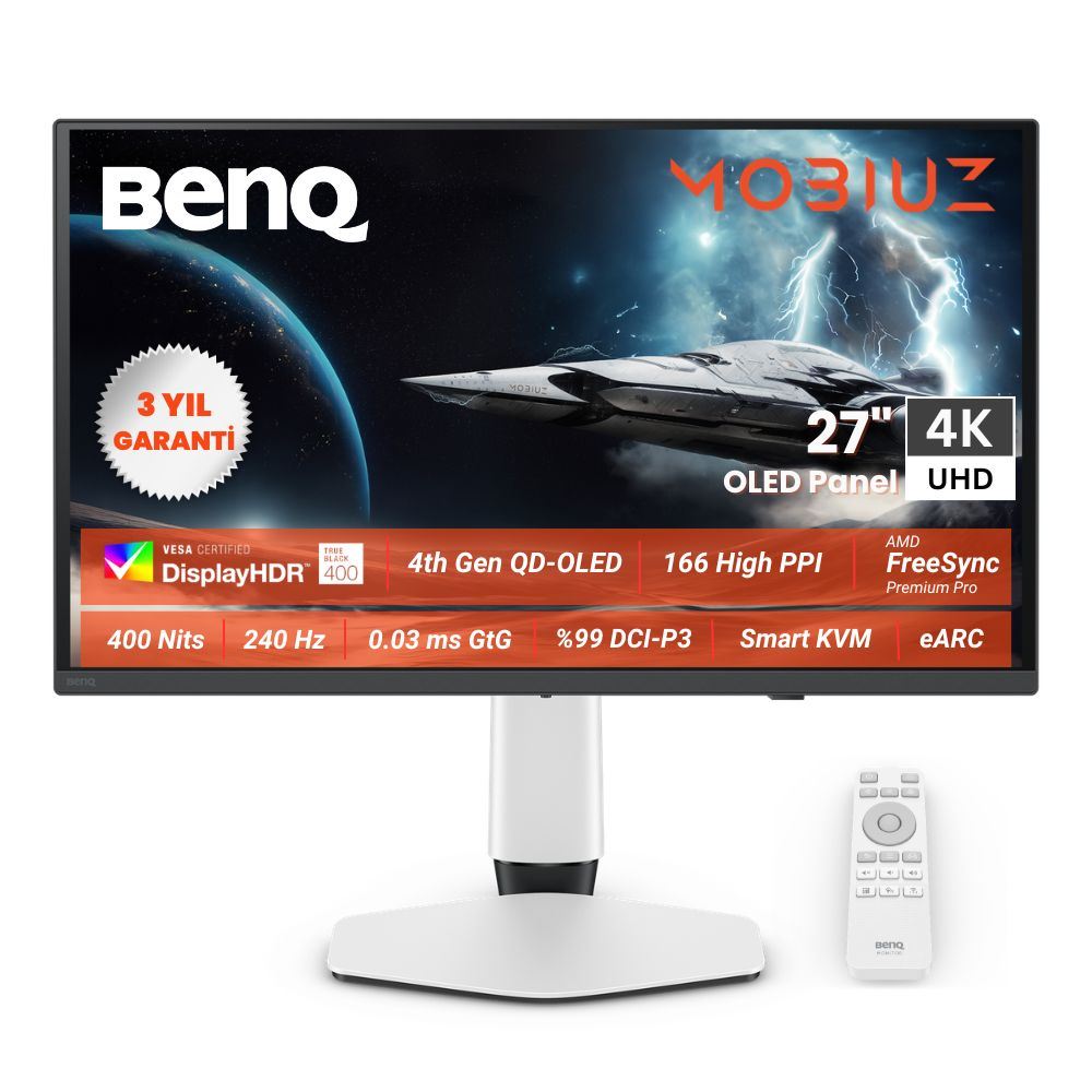BENQ EX271UZ Mobiuz 26.5 inc OLED 4K 240Hz 0.03ms HDMI DP USB-C FreeSync Oyun Monitörü