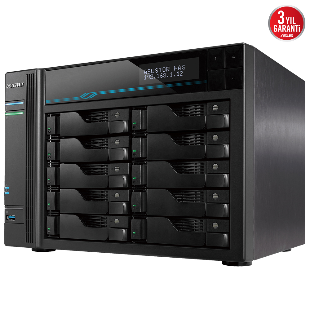 ASUSTOR AS7110T INTEL XEON E-2224 10 YUVALI 8GB DDR4 ECC 64GB RAM DESTEGİ M.2 X2 10GBE X1 2.5 GBE X3 USB 3.2 X2