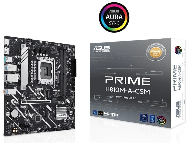 ASUS PRIME H810M A CSM Intel H810 LGA1851 DDR5 6400 DP HDMI Çift M2 USB3 2 AURA RGB mATX 6+1+1+1 Güç Aşamaları Uzaktan Yönetim Yazılımı Ready for Advanced AI PC