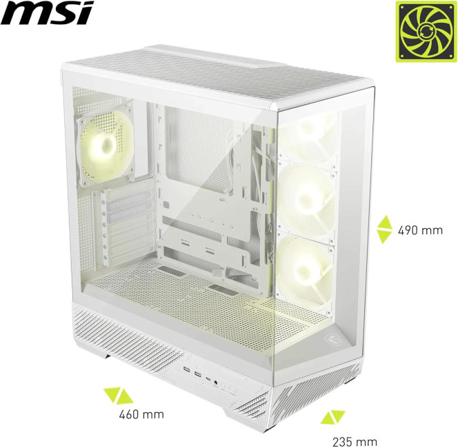 MSI MAG PANO 130R PZ WHITE Temperli Cam 3x120mm Reverse AGRB 1x120mm ARGB Fan ATX Beyaz Panoramik Gaming Bilgisayar Kasası
