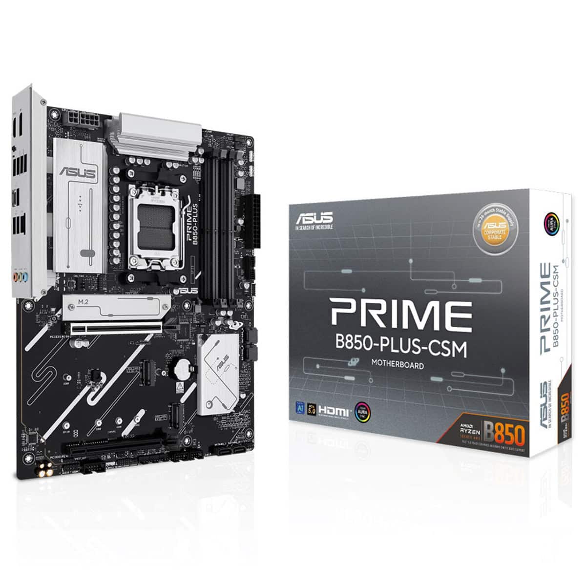 ASUS PRIME B850-PLUS-CSM AMD B850 AM5 DDR5 8000 DP HDMI 3x M2 USB3.2 AURA RGB 2.5Gbit LAN ATX 256GBa kadar ram desteği, 1xGen5 M.2, Ücretsiz Uzaktan Yönetim Yazılımı
