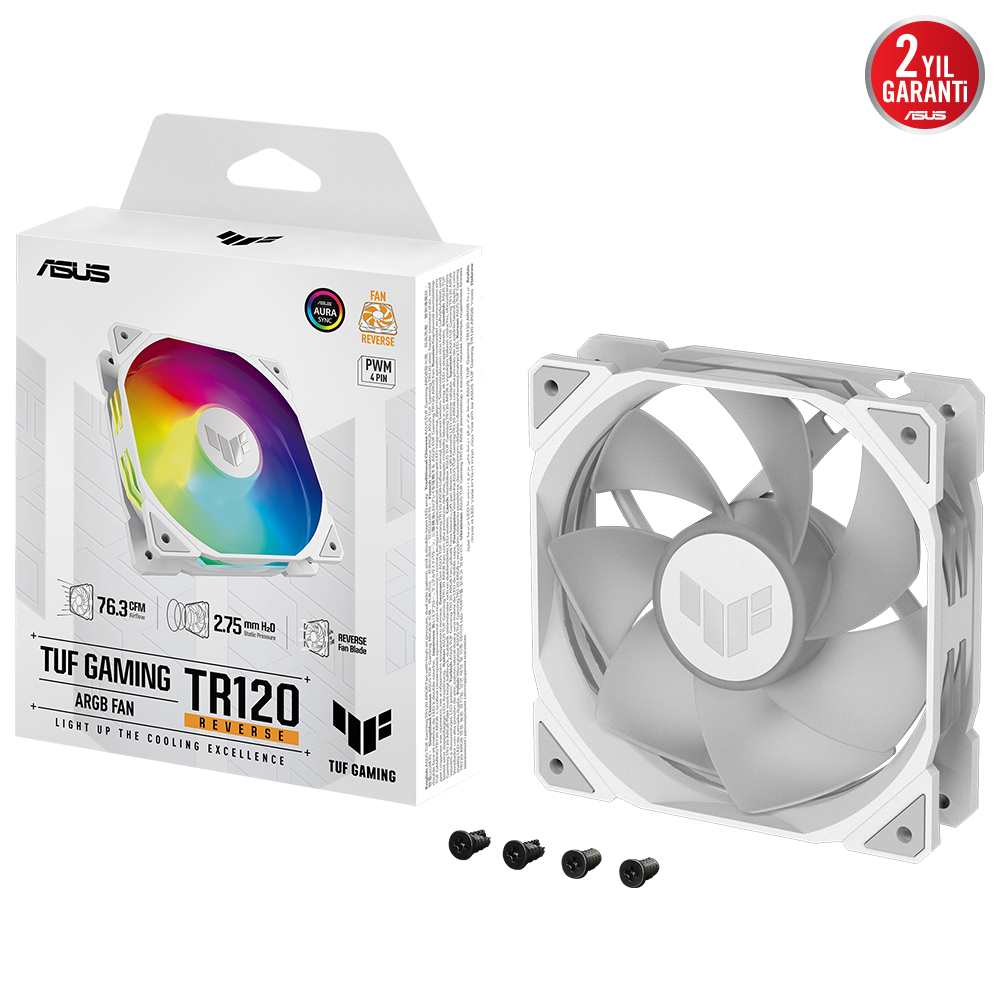 ASUS TUF TR120 REVERSE SOĞUTUCU KASA RADYATÖR FANI TERS HAVA AKIŞI ADRESLENEBİLİR ARGB 120MM BEYAZ