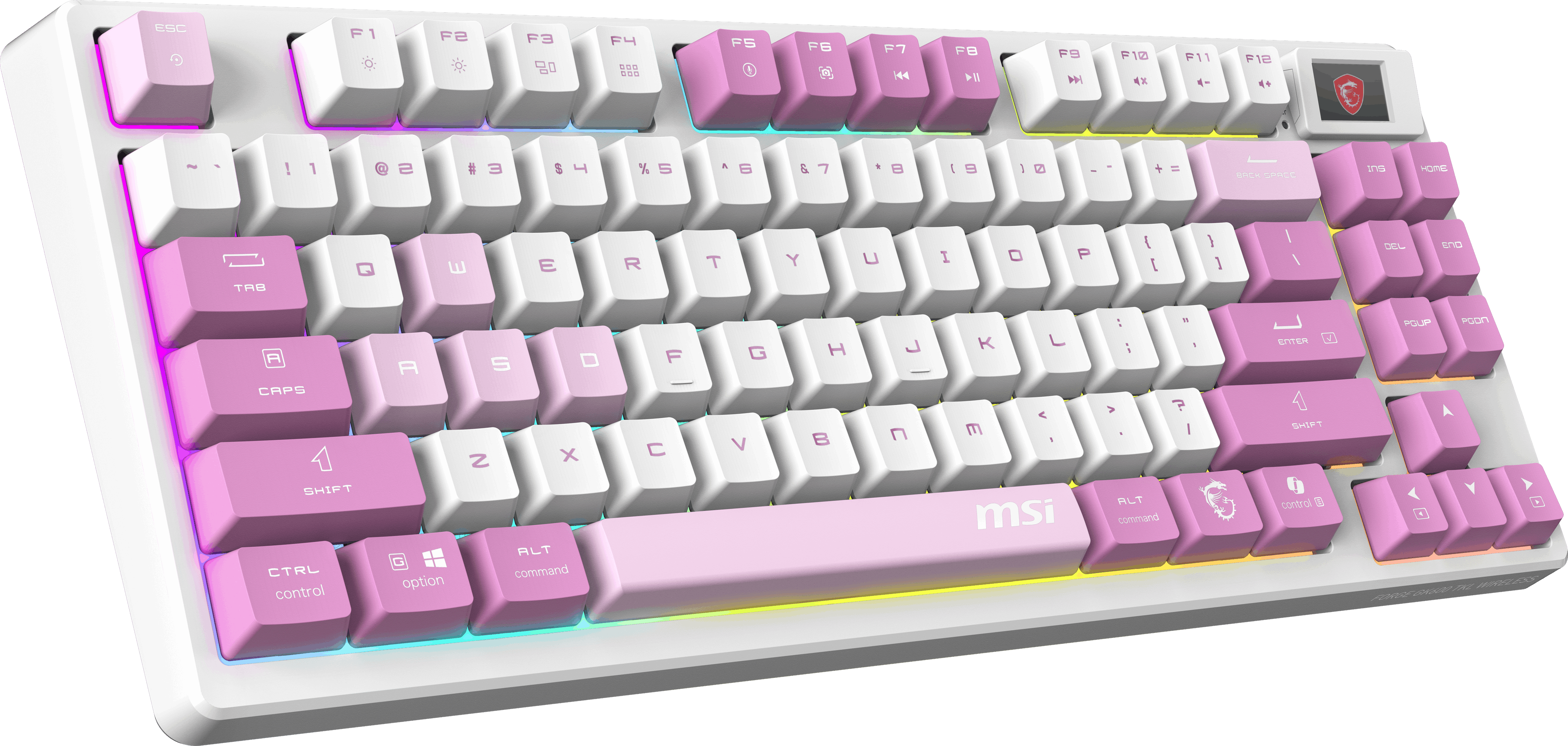 MSI GG FORGE GK600 TKL W VIOLET TR MEKANİK GAMING KLAVYE LCD EKRAN KTT HIFI LINEAR HOT-SWAPPABLE SWITCH PBT TUŞ TAKIMI RGB TR LAYOUT