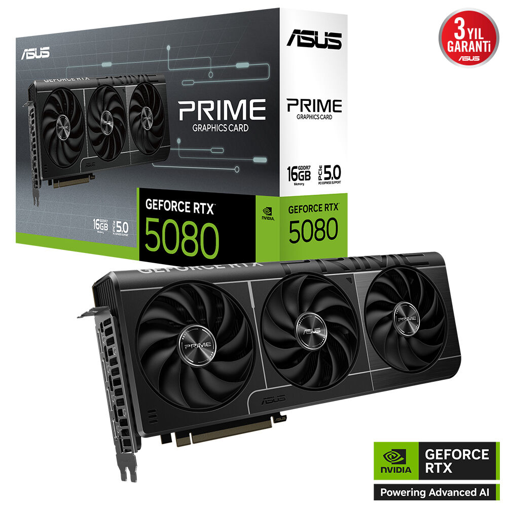 ASUS VGA PRIME-RTX5080-16G-NVIDIA-GEFORCE-RTX 5080-16GB GDDR7 256bit OC-HDMI-3xDP-DLSS4 EKRAN KARTI