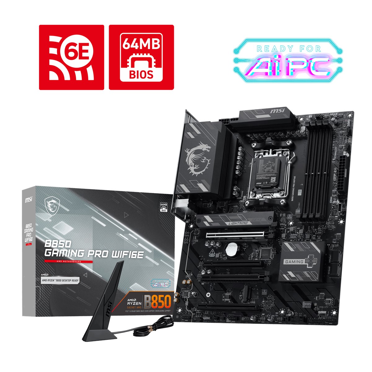 MSI MB B850 GAMING PRO WIFI6E AM5 DDR5 8200MHZ(OC) DP 1X HDMI 2x M.2 4x PCI-E x16 USB 10Gbs 2,5G LAN WI-FI 6E ATX