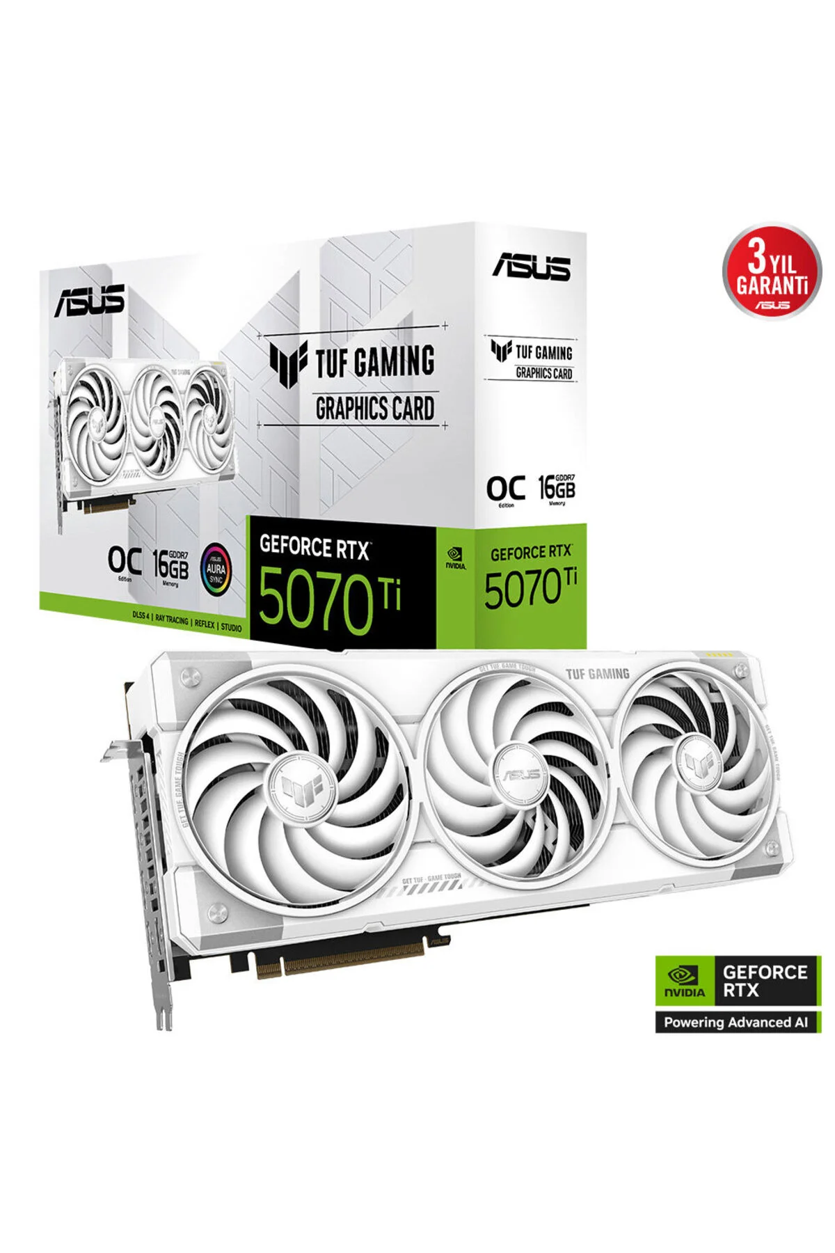 ASUS GEFORCE TUF-RTX5070TI-O16G-WHITE-GAMING 16GB GDDR7 256BIT 2XHDMI 3XDP EKRAN KARTI