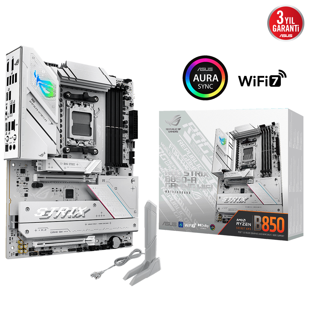 ASUS ROG STRIX B850-A GAMING WIFI AMD B850 AM5 DDR5 6400 DP HDMI 3X M2 USB3.2 WİFİ 6E BT AURA RGB 2.5GBİT LAN ATX ARMOURY CRATE AI SUİTE 3 PCIE SLOT Q RELEASE