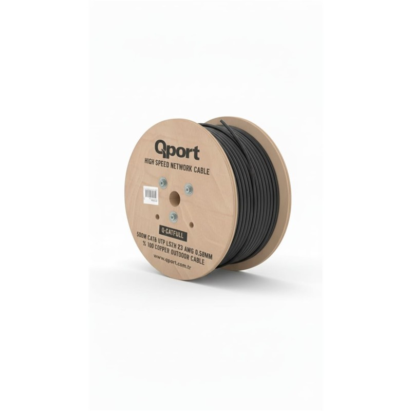QPORT Q-CATFULL 500 Metre LSZH CAT6 OUTDOOR 23AWG 0.58MM %100 BAKIR SİYAH KABLO