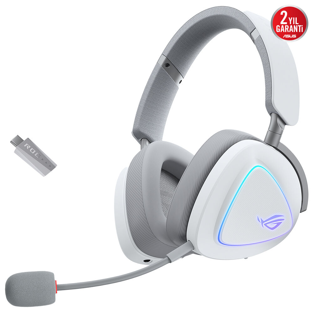 ASUS ROG DELTA II - BEYAZ KABLOSUZ OYUN KULAKLIĞI (50MM TİTANYUM SÜRÜCÜLER ROG SPEEDNOVA 10MM SÜPER GENİŞ BANT MİKROFON 153-SAAT PİL ÖMRÜ DUALFLOW SES BT 2.4GHZ 3.5MM PC SWITCH PS4 PS5 XBOX