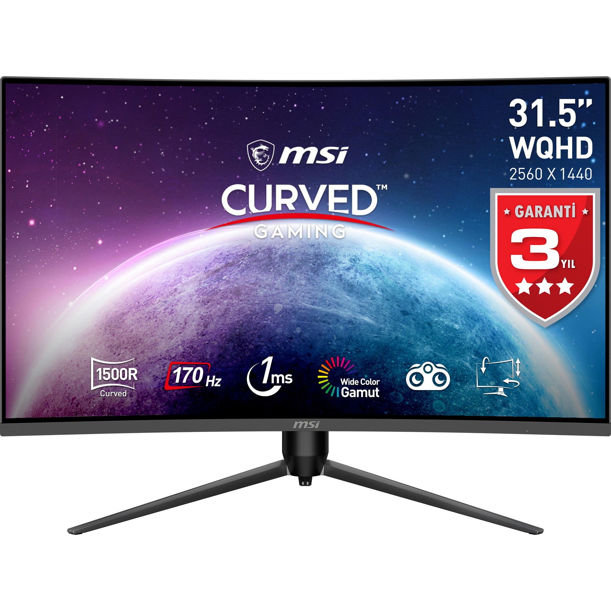 MSI 31.5 inc G32CQ5P 2560x1440 (WQHD) 16:9 CURVE 1500R VA 170HZ 1MS ADAPTIVE-SYNC GAMING MONITOR
