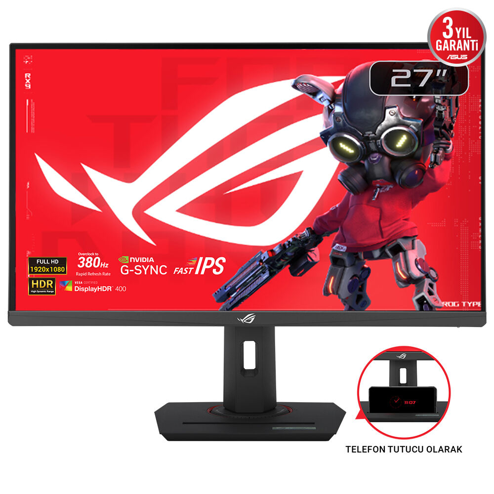 ASUS ROG STRIX XG279CNS 27 inc HDR eSports GAMING FAST IPS FreeSync VE G-SYNC UYUMLU 1920x1080 0.3ms 380Hz 400cd DP HDMI USB-C VESA 3YIL ELMB SYNC PIVOT PD 7.5W MONİTÖR