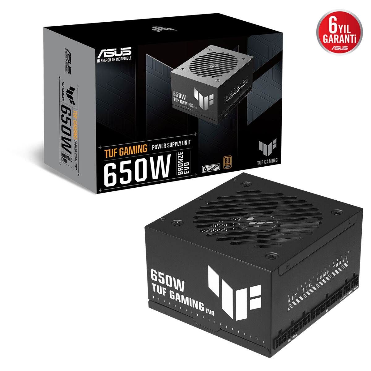 ASUS TUF GAMING 650W BRONZE EVO PSU ATX 3.1 FULL MODÜLER 80 PLUS BRONZE ASKERİ SINIF SERTİFİKASYON ÇİFT BİLYALI FAN KORUMALI PCB 6 YIL GARANTİ