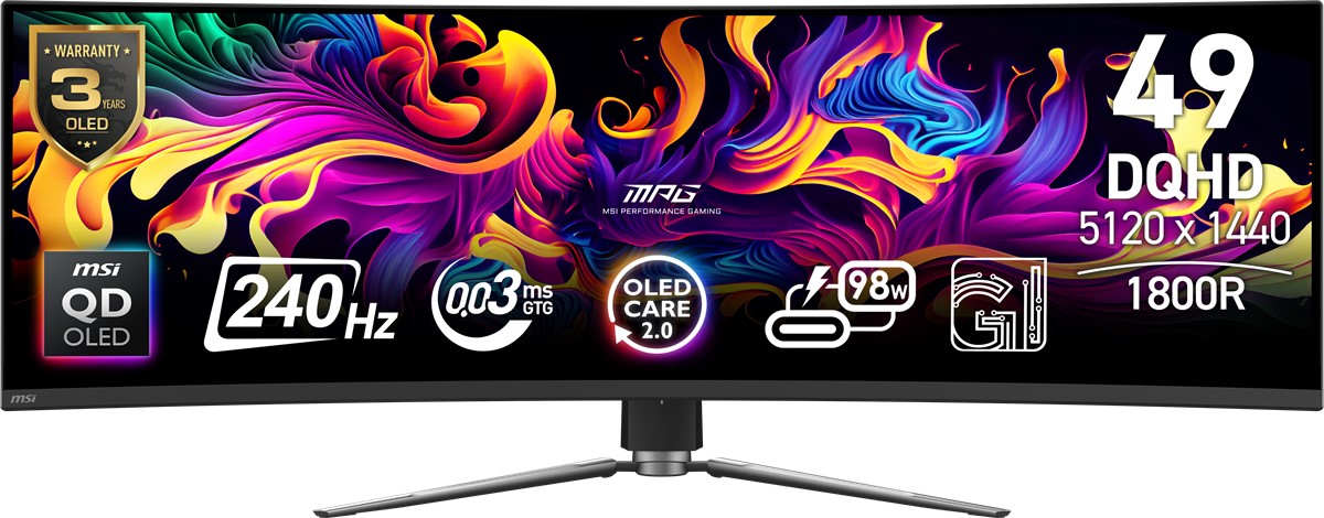 MSI 49 inc MPG 491CQPX QD-OLED 5120x1440 (DQHD) CURVE 1800R QD-OLED 240HZ 0.03MS ADAPTIVE-SYNC GAMING MONITOR