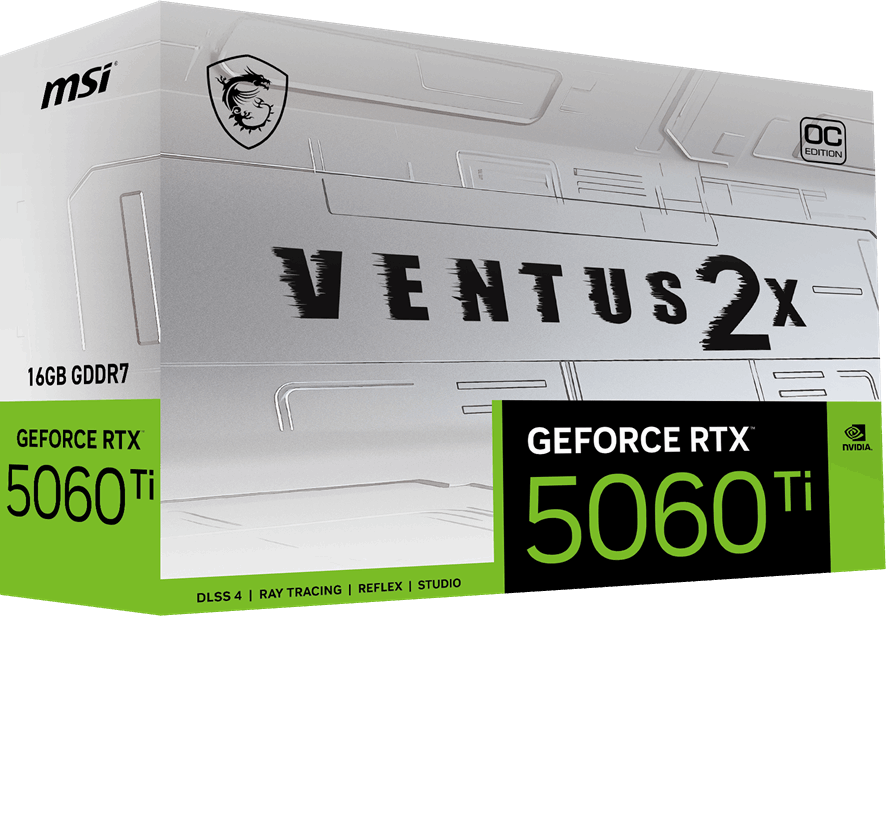 MSI VGA GEFORCE RTX 5060 TI 16G VENTUS 2X OC WHITE PLUS RTX5060TI 16GB GDDR7 128B DX12 PCIE 5.0 X16 (3XDP 1XHDMI)