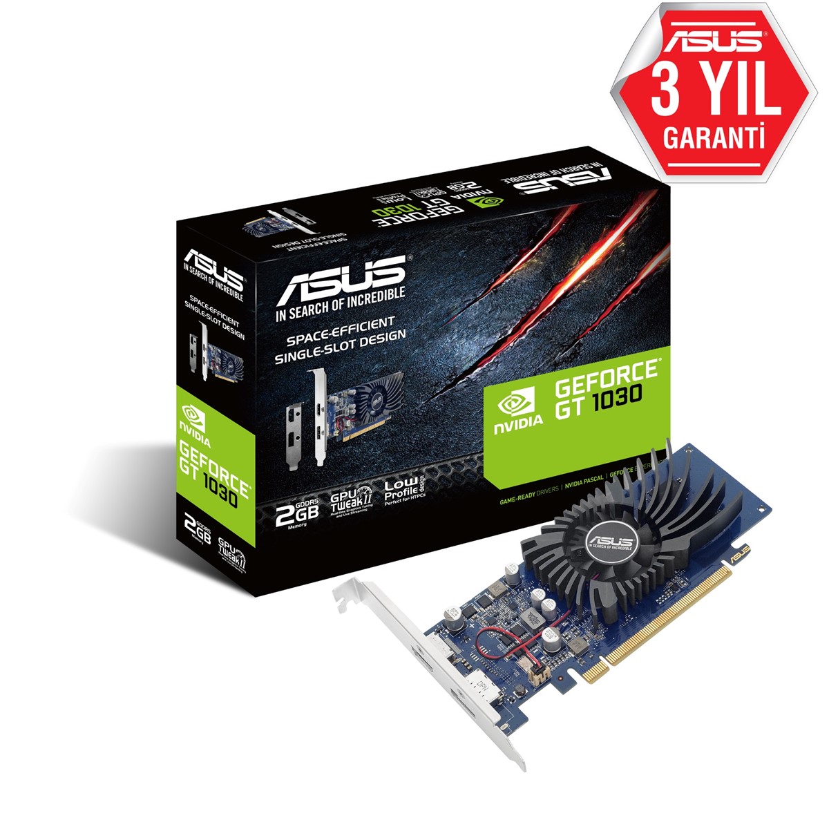 ASUS GEFORCE GT1030-2G-BRK 2GB GDDR5 64bit 1506Mhz 1xHDMI 1xDP Low Profil EKRAN KARTI