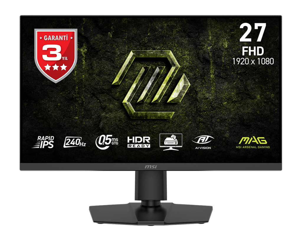 MSI 27 inc MAG 272PF X24 1920x1080 (FHD) 16:9 FLAT RAPID IPS 240Hz 0.5MS (GTG) ADAPTIVE-SYNC Pivot Siyah Gaming Monitör