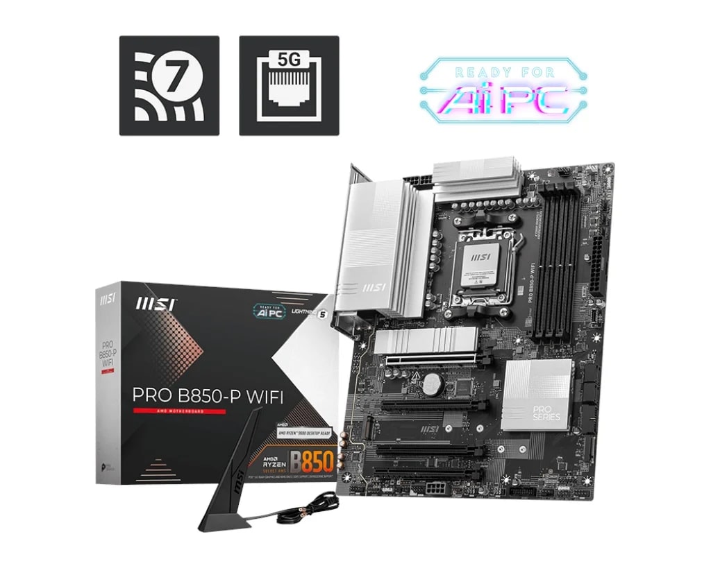 MSI MB PRO B850-P WIFI AM5 DDR5 8200MHZ(OC) HDMI 3x M.2 USB 10Gbs 5G LAN WI-FI 7 ATX