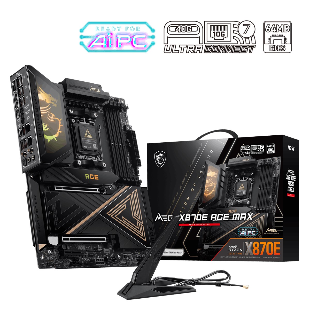 MSI MB MEG X870E ACE MAX AM5 DDR5 8400MHZ(OC)USB 40Gbps 5x M.2 HDMI 2x Type-C DP 10G LAN 5G LAN WIFI 7 RGB ATX